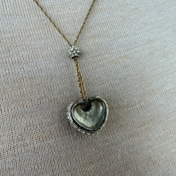 Gold Tone Pave Rhinestone Heart Pendant on Chain 21" - Picture 5 of 5
